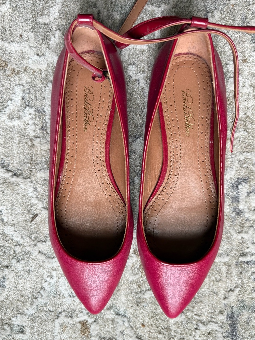Brooks Brothers Red Pointed-Toe Ankle Tie Flats